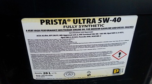 Моторна олива Prista Ultra 5W-40, 20 л.