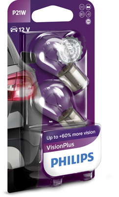 Лампа розжарювання комплект P21W 12V 21W Vision Plus +60%