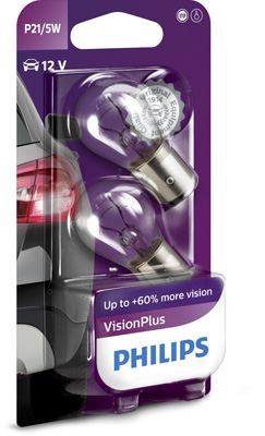 Лампа розжарювання комплект P21/5W 12V 21/5W Vision Plus +60%