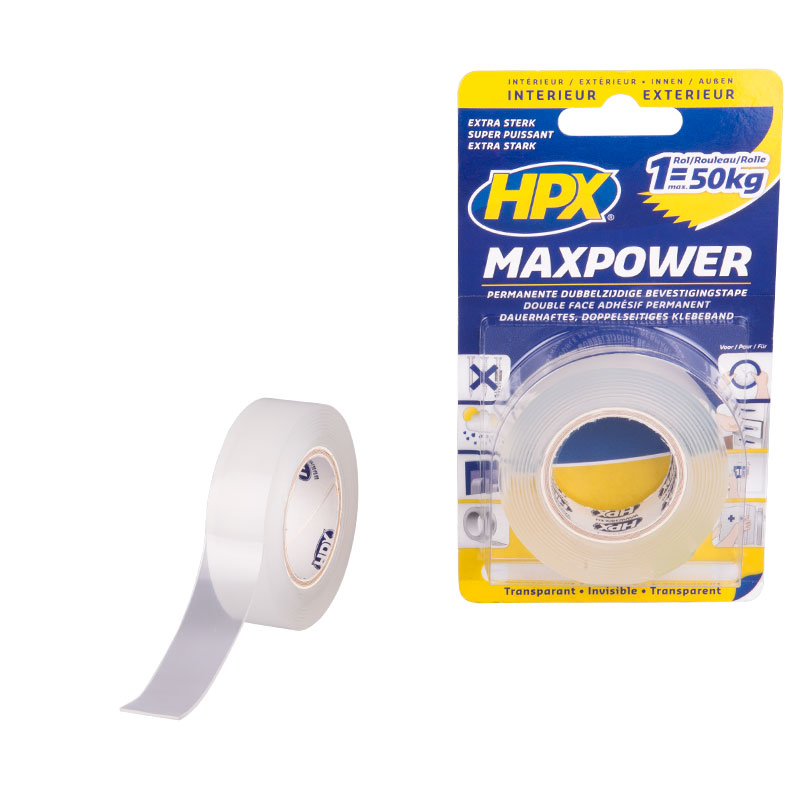 Прозрачная двусторонняя лента Maxpower, 19 мм x 2 м.