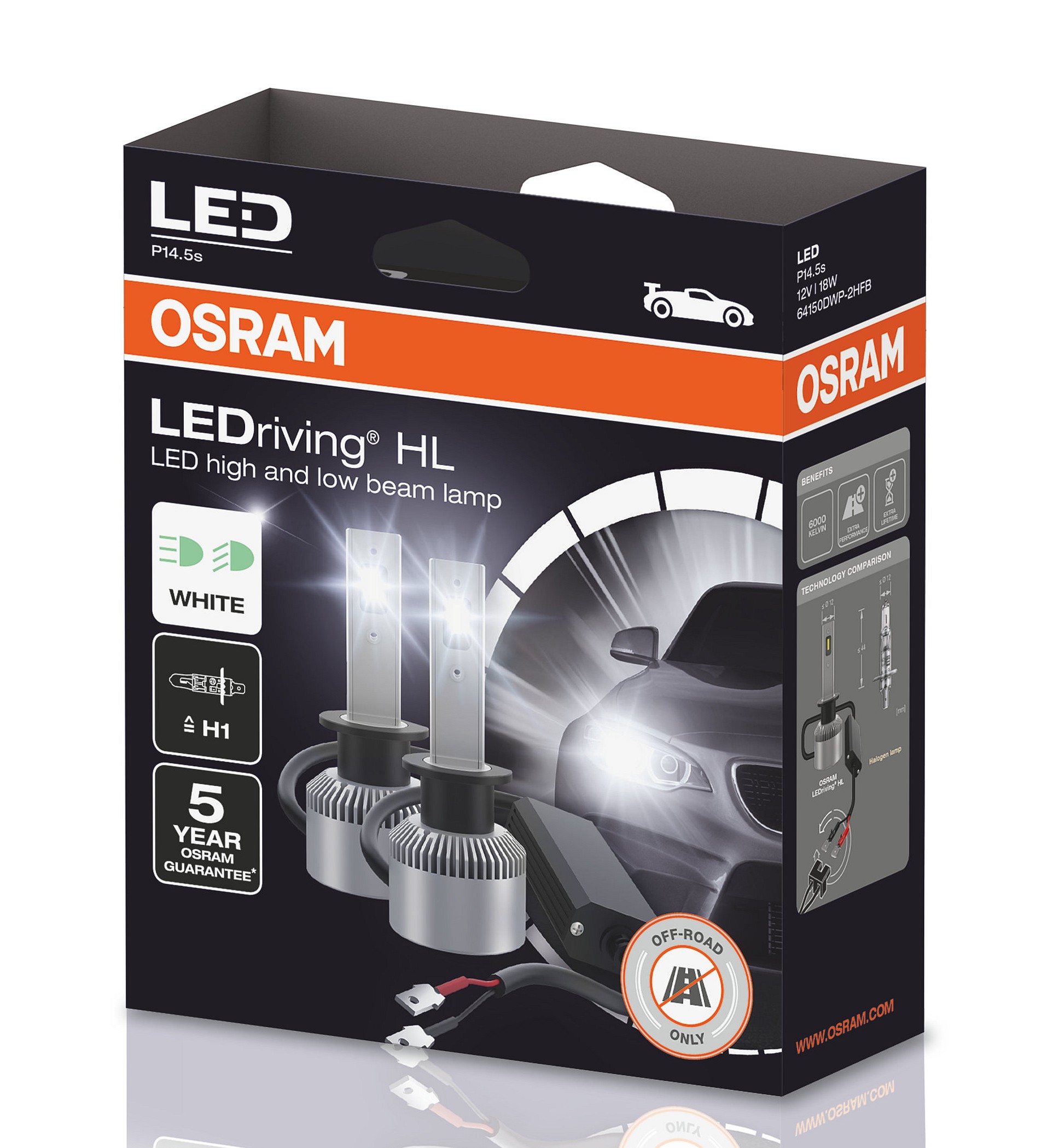Лампа светодиодная комплект H1 LED 12V 18W 6000K LEDRIVING® HL