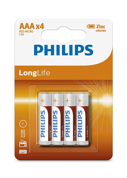 Батарейка циліндрична R03/AAA LONGLIFE 1.5V, 4 шт.