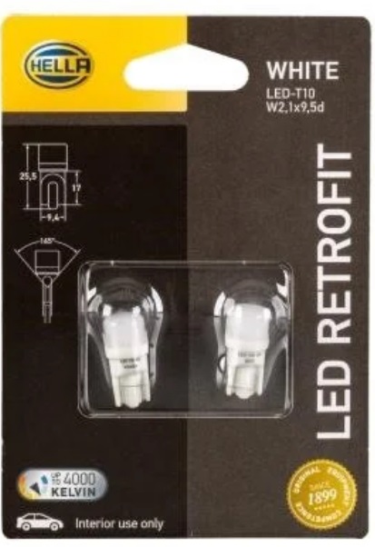 Лампа світлодіодна комплект T10 12V WHITE 1W 4000K