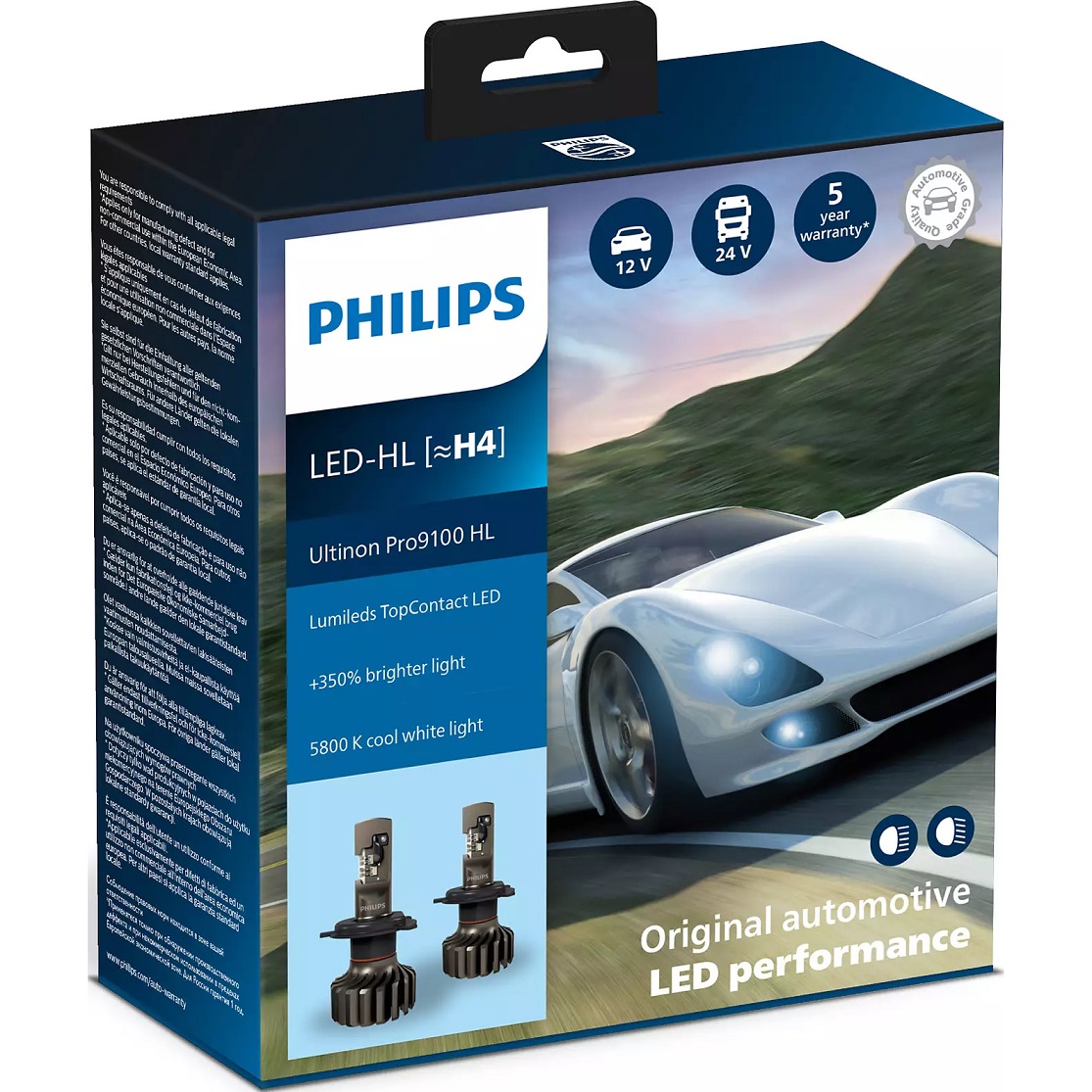 Лампа світлодіодна комплект H4 12/24V 18W 5800K Ultinon Pro9100 +350%