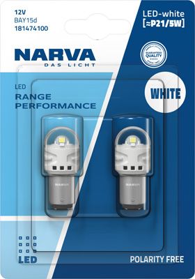 Лампа світлодіодна комплект P21/5W White 12V 1.90/0.38W Range Performance